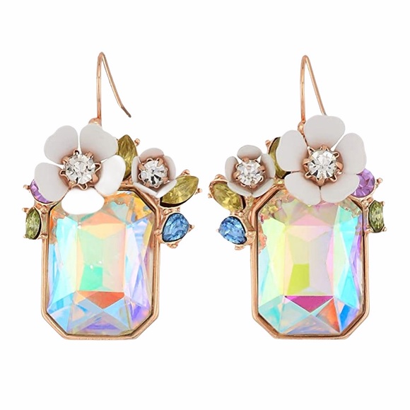 Betsey Johnson Flower Rectangle Stone Drop Earring - Picture 6 of 6